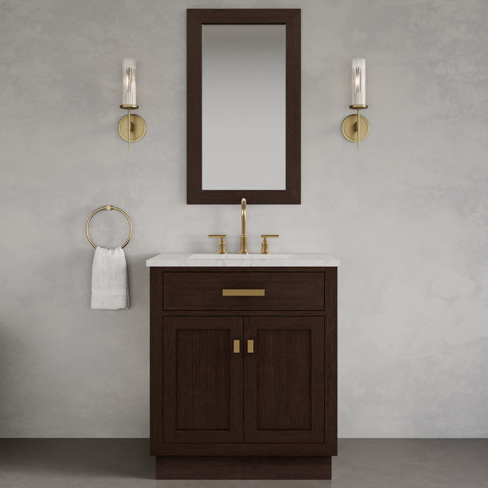 Kingston Chestnut CH30CW06BK - 30 in. x 21.5 in. Bathroom Vanity Marble Top and White Basin, Brown Oak