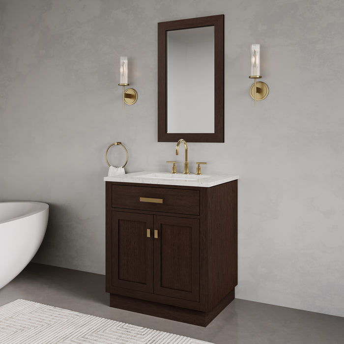 Kingston Chestnut CH30CW06BK - 30 in. x 21.5 in. Bathroom Vanity Marble Top and White Basin, Brown Oak
