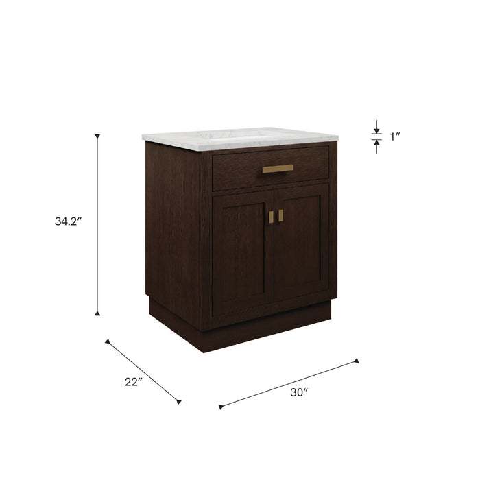 Kingston Chestnut CH30CW06BK - 30 in. x 21.5 in. Bathroom Vanity Marble Top and White Basin, Brown Oak