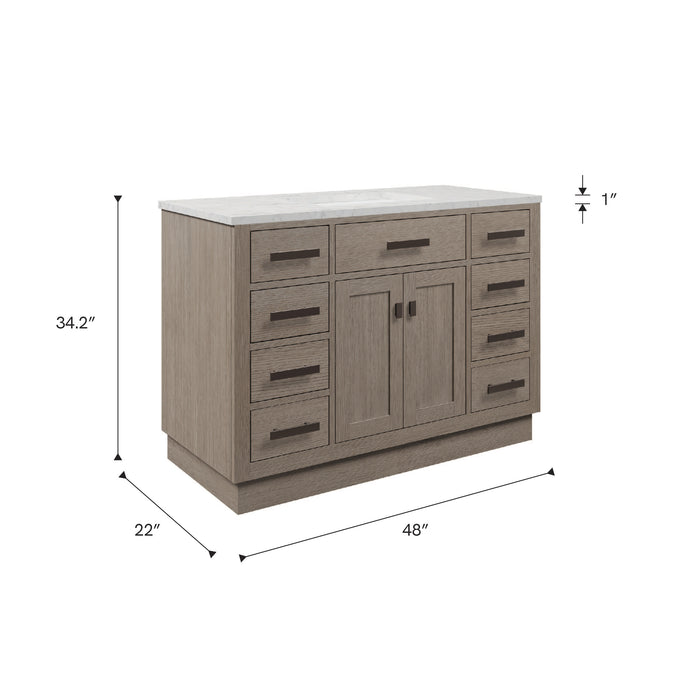 Kingston Chestnut CH48CW03GK - 48 in. x 21.5 in. Bathroom Vanity Marble Top and White Basin, Grey Oak
