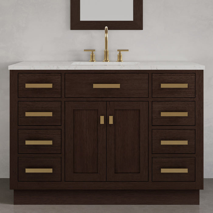 Kingston Chestnut CH48CW06BK - 48 in. x 21.5 in. Bathroom Vanity Marble Top and White Basin, Brown Oak