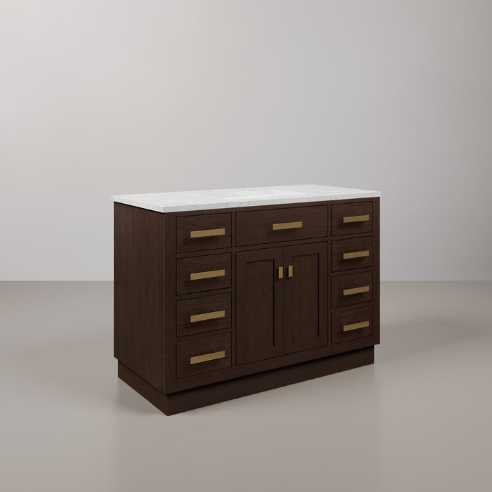 Kingston Chestnut CH48CW06BK - 48 in. x 21.5 in. Bathroom Vanity Marble Top and White Basin, Brown Oak