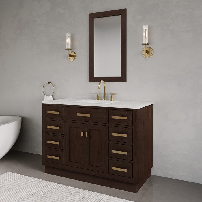 Kingston Chestnut CH48CW06BK - 48 in. x 21.5 in. Bathroom Vanity Marble Top and White Basin, Brown Oak