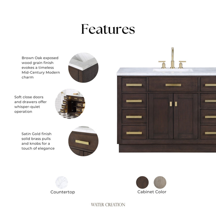 Kingston Chestnut CH48CW06BK - 48 in. x 21.5 in. Bathroom Vanity Marble Top and White Basin, Brown Oak