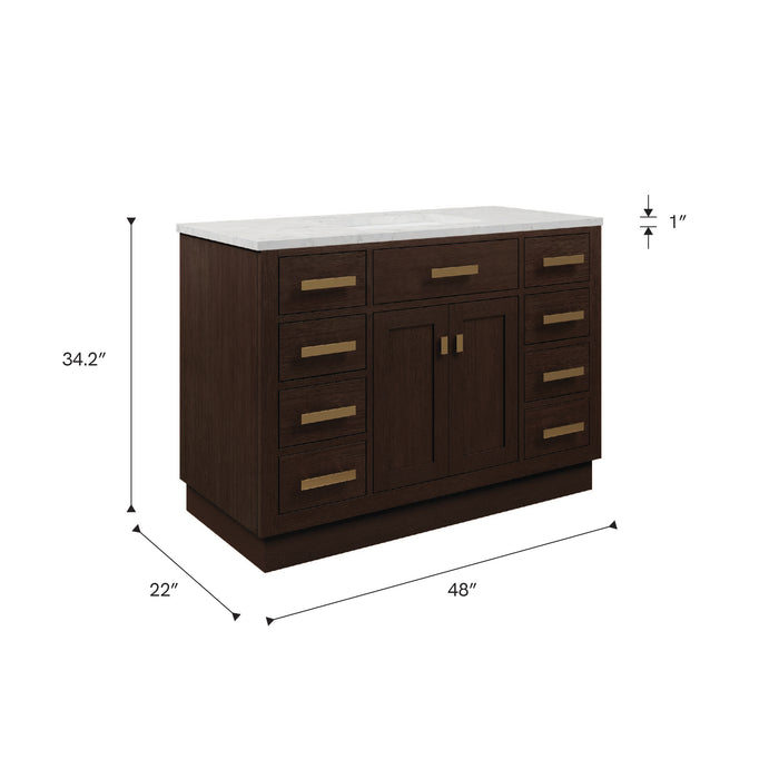 Kingston Chestnut CH48CW06BK - 48 in. x 21.5 in. Bathroom Vanity Marble Top and White Basin, Brown Oak