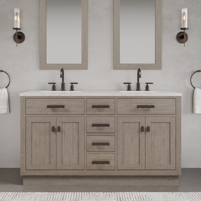 Kingston Chestnut CH60CW03GK - 60 in. x 21.5 in. Bathroom Vanity Marble Top and White Basin, Grey Oak
