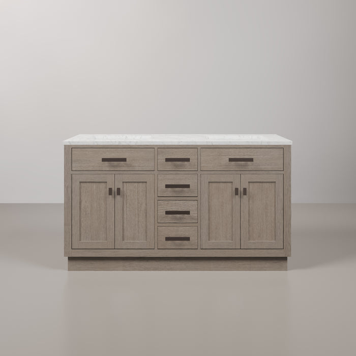 Kingston Chestnut CH60CW03GK - 60 in. x 21.5 in. Bathroom Vanity Marble Top and White Basin, Grey Oak