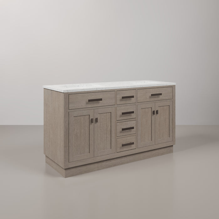 Kingston Chestnut CH60CW03GK - 60 in. x 21.5 in. Bathroom Vanity Marble Top and White Basin, Grey Oak
