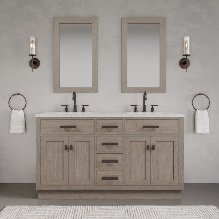 Kingston Chestnut CH60CW03GK - 60 in. x 21.5 in. Bathroom Vanity Marble Top and White Basin, Grey Oak