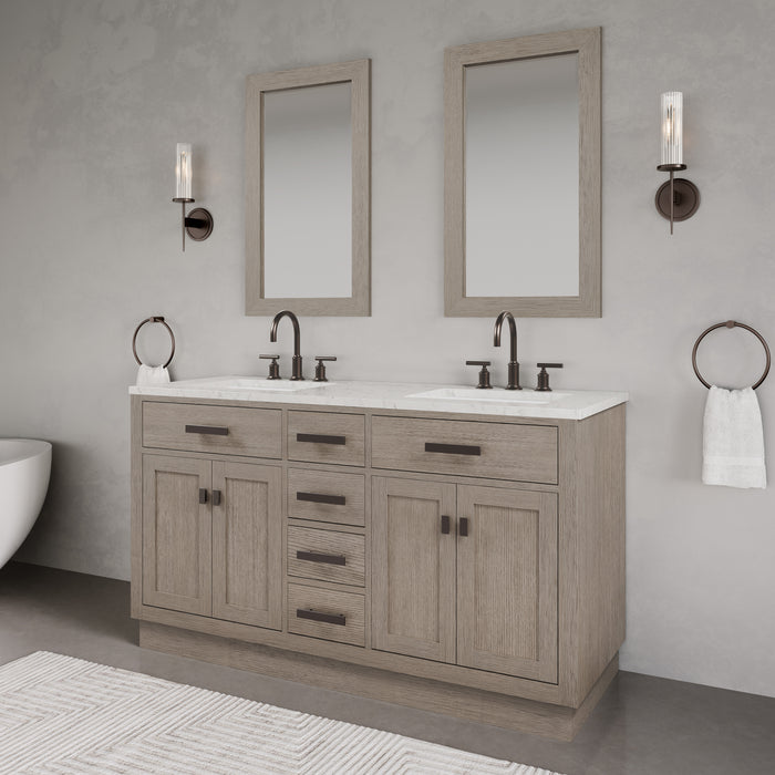 Kingston Chestnut CH60CW03GK - 60 in. x 21.5 in. Bathroom Vanity Marble Top and White Basin, Grey Oak