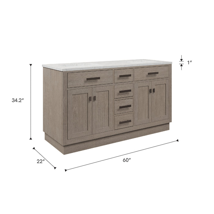 Kingston Chestnut CH60CW03GK - 60 in. x 21.5 in. Bathroom Vanity Marble Top and White Basin, Grey Oak