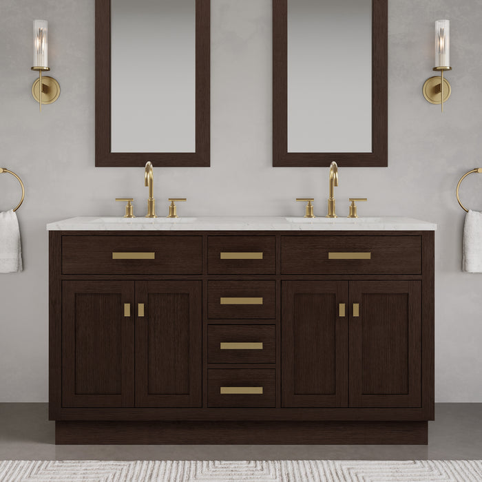 Kingston Chestnut CH60CW06BK - 60 in. x 21.5 in. Bathroom Vanity Marble Top and White Basin, Brown Oak