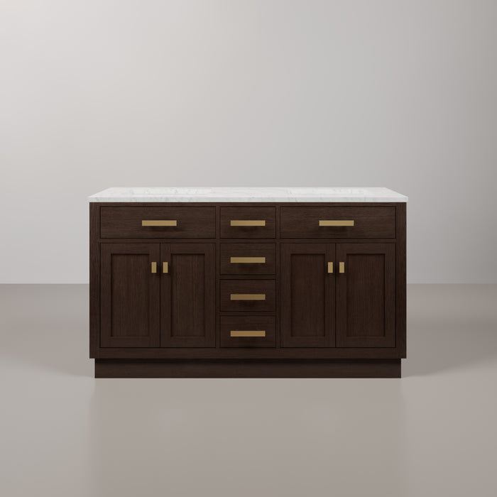 Kingston Chestnut CH60CW06BK - 60 in. x 21.5 in. Bathroom Vanity Marble Top and White Basin, Brown Oak