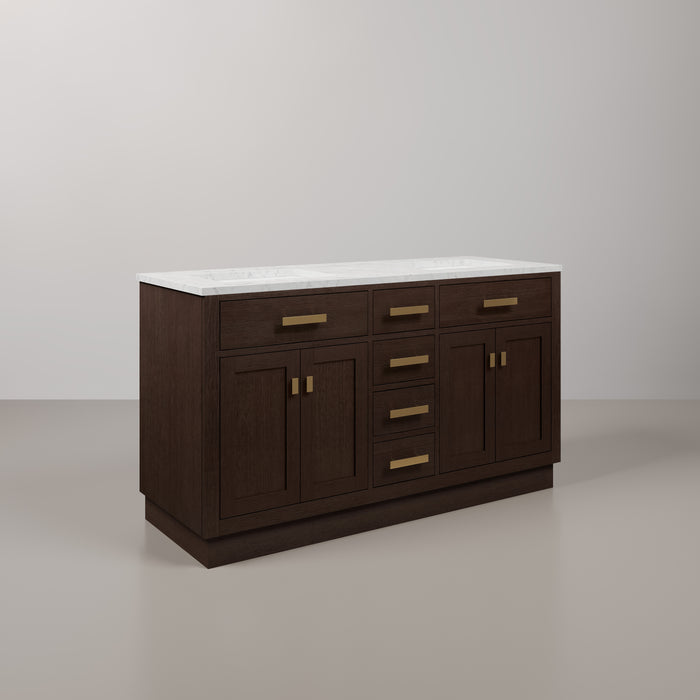 Kingston Chestnut CH60CW06BK - 60 in. x 21.5 in. Bathroom Vanity Marble Top and White Basin, Brown Oak