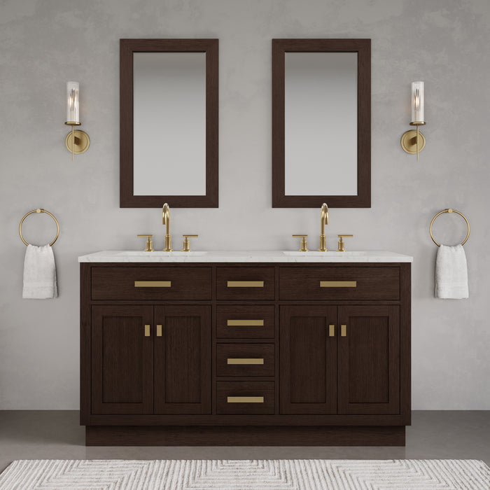 Kingston Chestnut CH60CW06BK - 60 in. x 21.5 in. Bathroom Vanity Marble Top and White Basin, Brown Oak