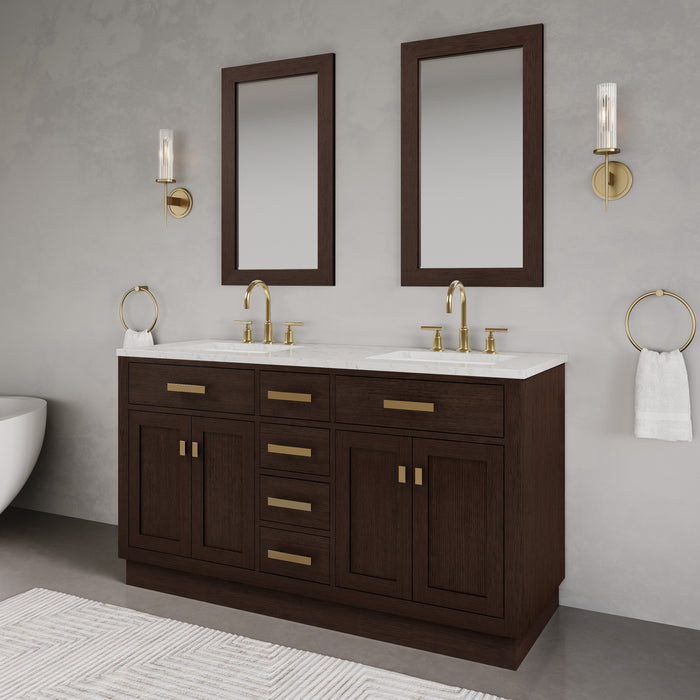 Kingston Chestnut CH60CW06BK - 60 in. x 21.5 in. Bathroom Vanity Marble Top and White Basin, Brown Oak