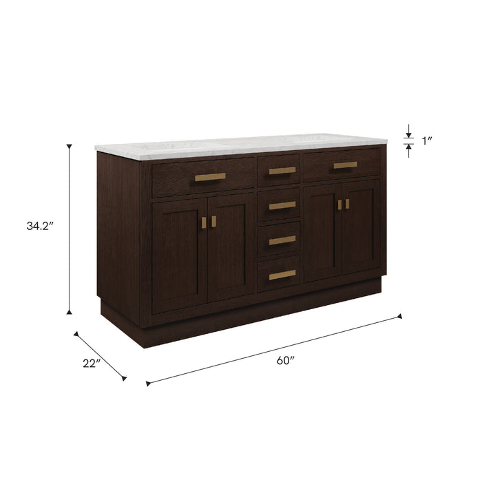 Kingston Chestnut CH60CW06BK - 60 in. x 21.5 in. Bathroom Vanity Marble Top and White Basin, Brown Oak