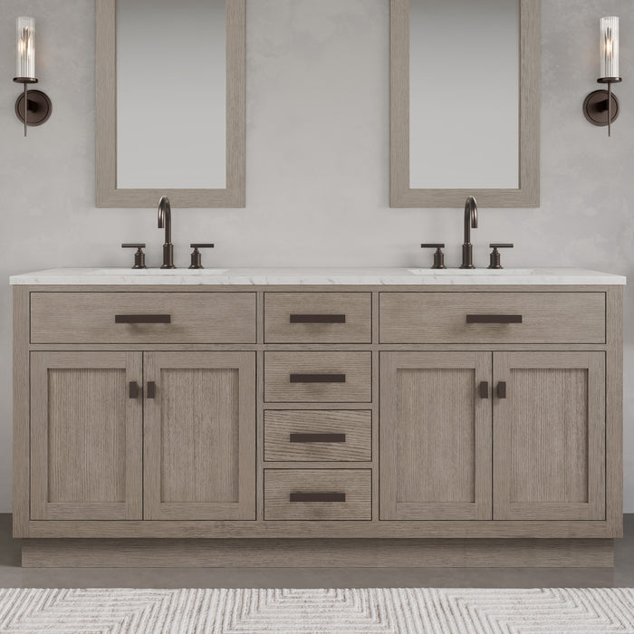 Kingston Chestnut CH72CW03GK - 72 in. x 22 in. Bathroom Vanity Double Sink with Carrara White Marble Top, Grey Oak