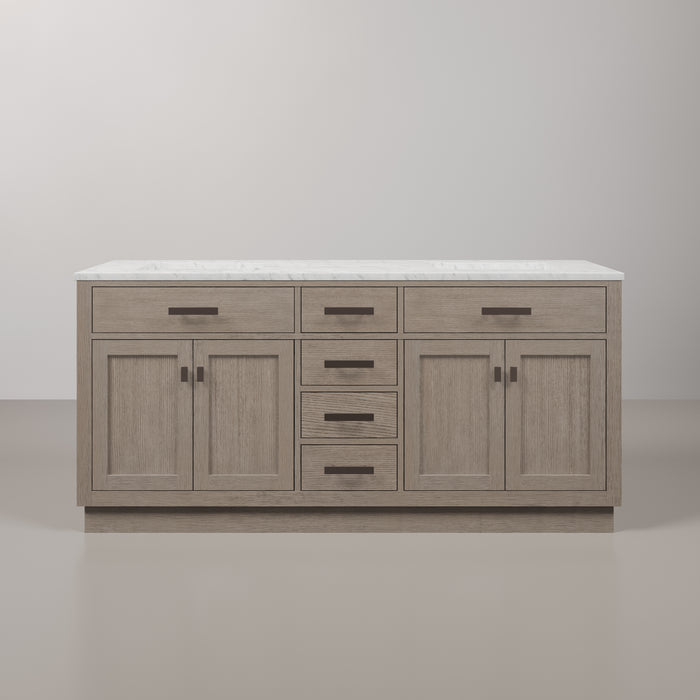 Kingston Chestnut CH72CW03GK - 72 in. x 22 in. Bathroom Vanity Double Sink with Carrara White Marble Top, Grey Oak