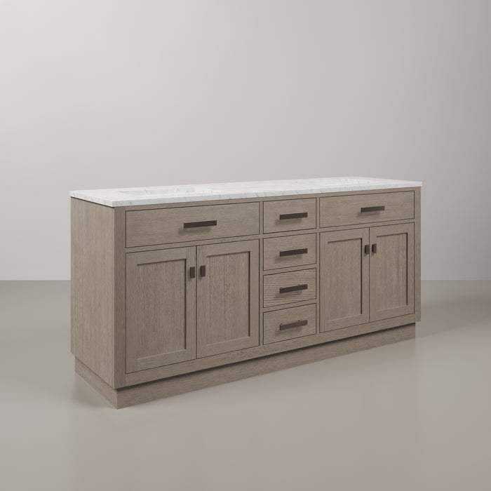 Kingston Chestnut CH72CW03GK - 72 in. x 22 in. Bathroom Vanity Double Sink with Carrara White Marble Top, Grey Oak