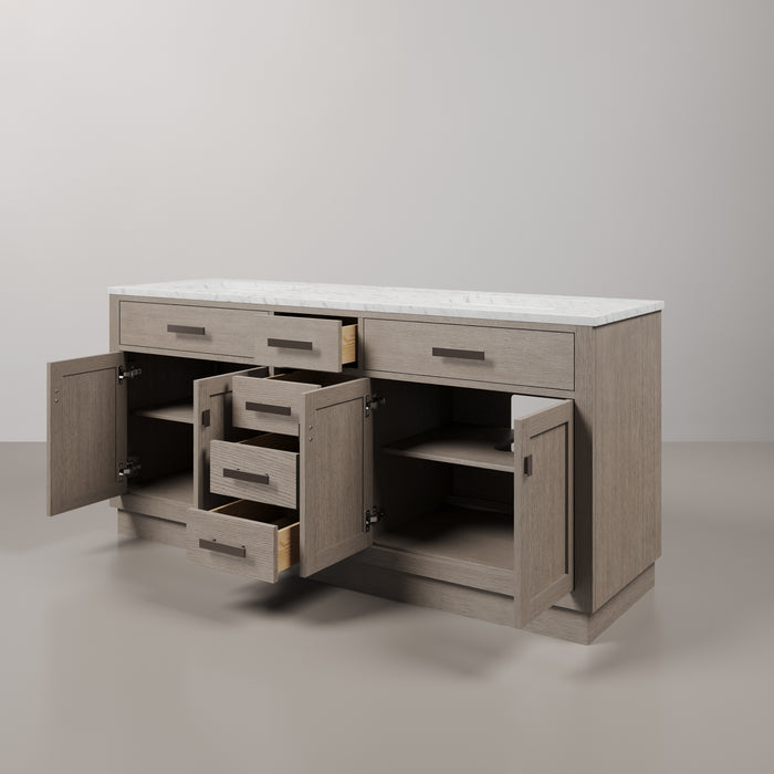 Kingston Chestnut CH72CW03GK - 72 in. x 22 in. Bathroom Vanity Double Sink with Carrara White Marble Top, Grey Oak