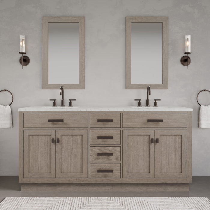 Kingston Chestnut CH72CW03GK - 72 in. x 22 in. Bathroom Vanity Double Sink with Carrara White Marble Top, Grey Oak