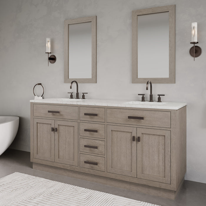 Kingston Chestnut CH72CW03GK - 72 in. x 22 in. Bathroom Vanity Double Sink with Carrara White Marble Top, Grey Oak