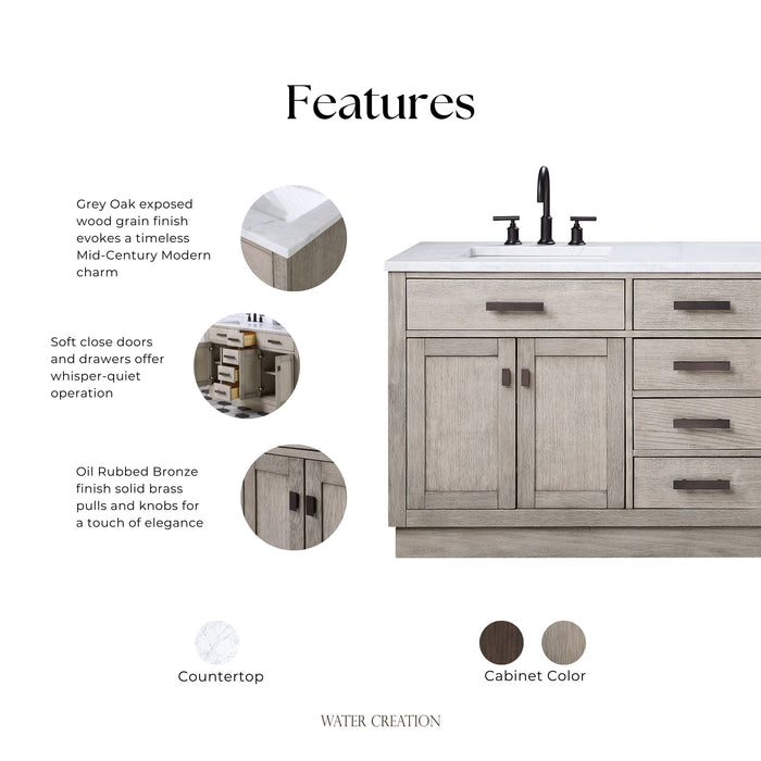 Kingston Chestnut CH72CW03GK - 72 in. x 22 in. Bathroom Vanity Double Sink with Carrara White Marble Top, Grey Oak