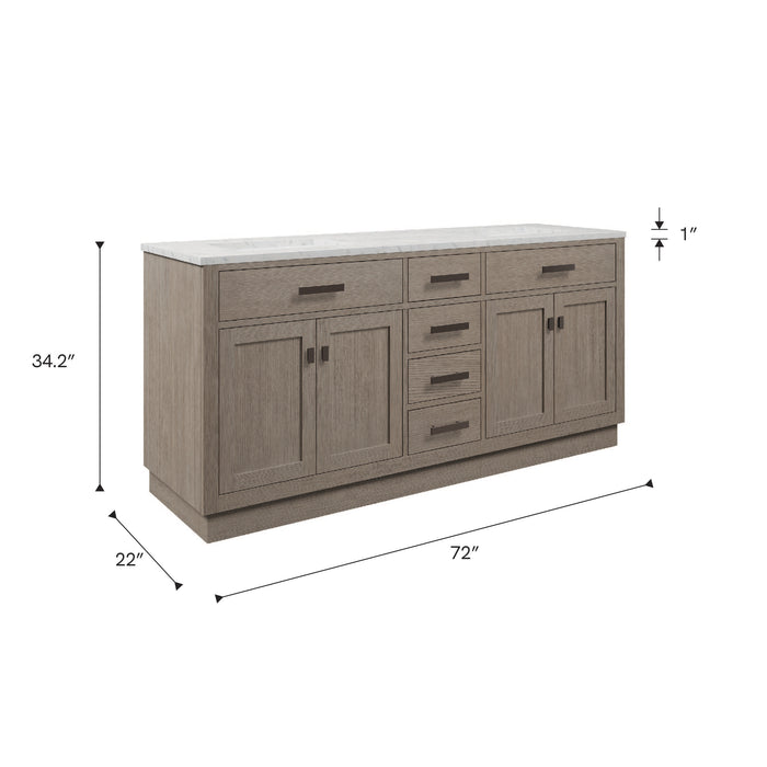 Kingston Chestnut CH72CW03GK - 72 in. x 22 in. Bathroom Vanity Double Sink with Carrara White Marble Top, Grey Oak