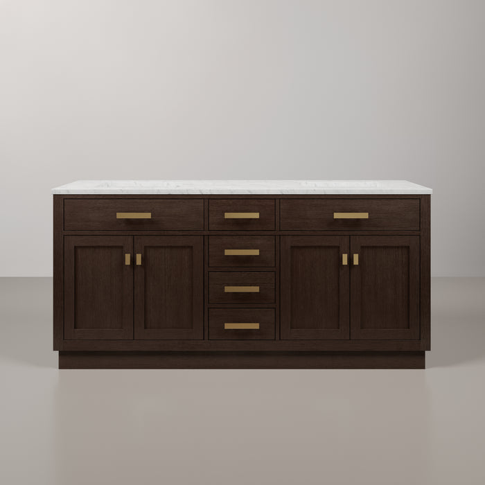 Kingston Chestnut CH72CW06BK - 72 in. x 21.5 in. Bathroom Vanity Marble Top and White Basin, Brown Oak