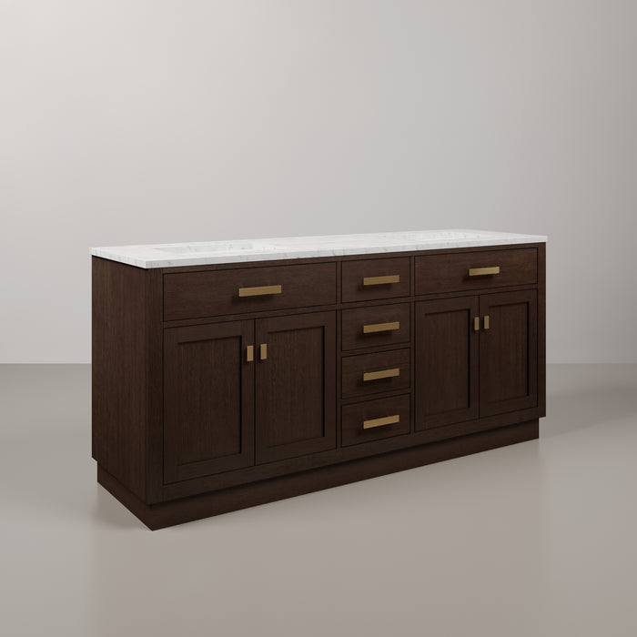 Kingston Chestnut CH72CW06BK - 72 in. x 21.5 in. Bathroom Vanity Marble Top and White Basin, Brown Oak