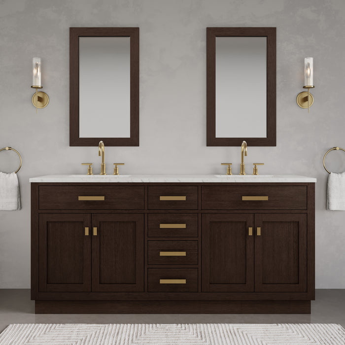 Kingston Chestnut CH72CW06BK - 72 in. x 21.5 in. Bathroom Vanity Marble Top and White Basin, Brown Oak