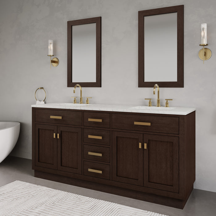 Kingston Chestnut CH72CW06BK - 72 in. x 21.5 in. Bathroom Vanity Marble Top and White Basin, Brown Oak