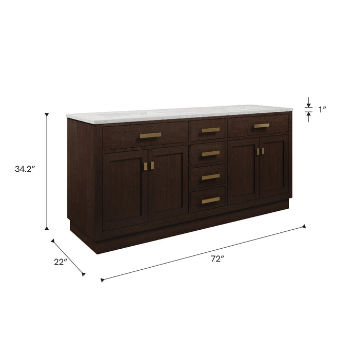 Kingston Chestnut CH72CW06BK - 72 in. x 21.5 in. Bathroom Vanity Marble Top and White Basin, Brown Oak