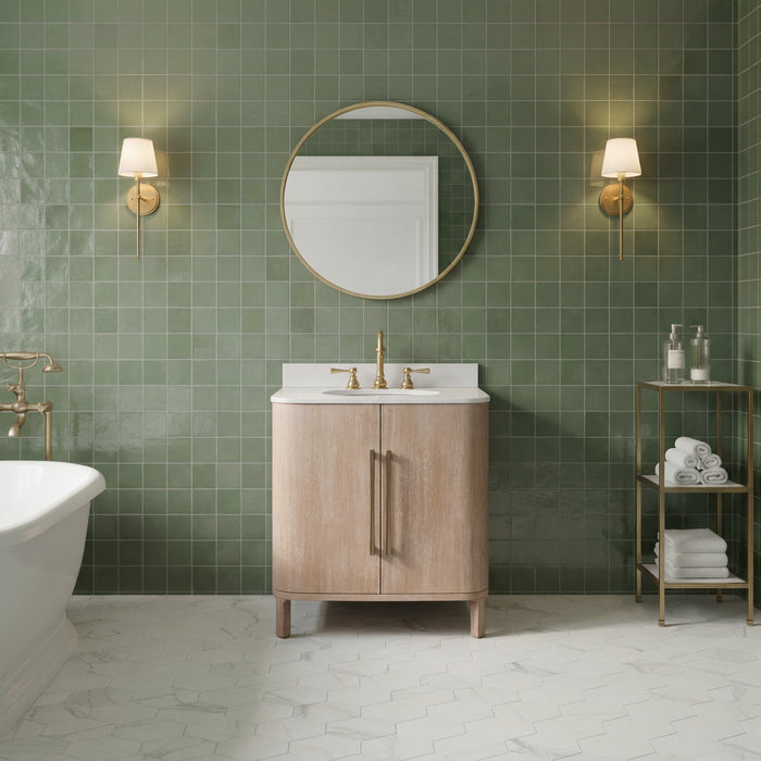 Kingston Cirilla CI30EM08TL - 30 in. x 22 in.  Bathroom Vanity Single Sink Freestanding with Whitebrook Engineered Marble Top, Toffee Latte