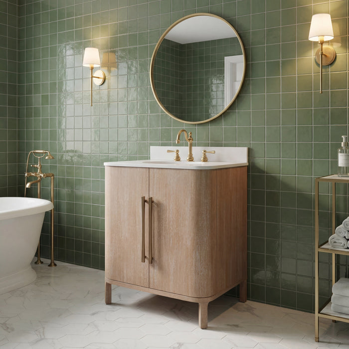 Kingston Cirilla CI30EM08TL - 30 in. x 22 in.  Bathroom Vanity Single Sink Freestanding with Whitebrook Engineered Marble Top, Toffee Latte
