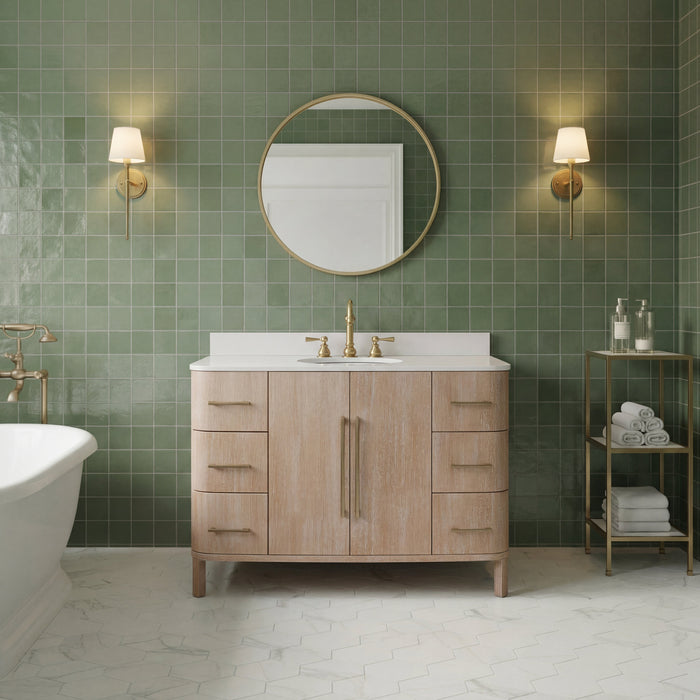 Kingston Cirilla CI48EM08TL - 48 in. x 22 in. Bathroom Vanity Single Sink Freestanding with Whitebrook Engineered Marble Top, Toffee Latte