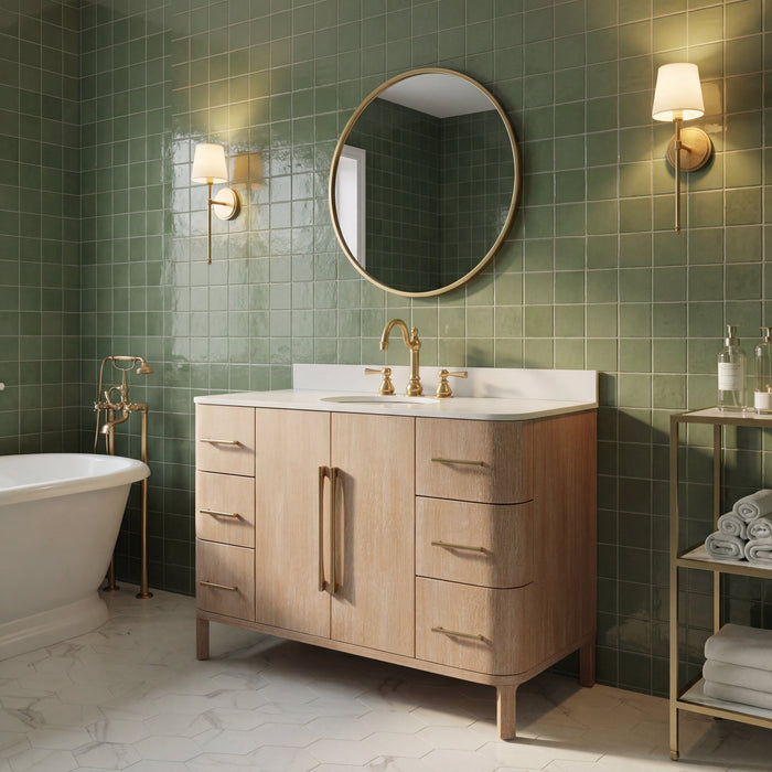 Kingston Cirilla CI48EM08TL - 48 in. x 22 in. Bathroom Vanity Single Sink Freestanding with Whitebrook Engineered Marble Top, Toffee Latte