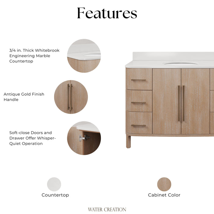 Kingston Cirilla CI48EM08TL - 48 in. x 22 in. Bathroom Vanity Single Sink Freestanding with Whitebrook Engineered Marble Top, Toffee Latte