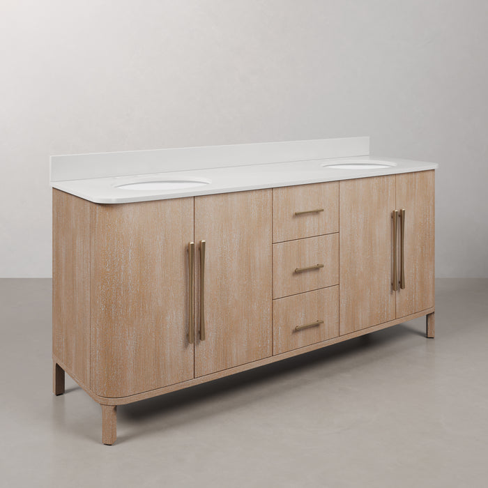 Kingston Cirilla CI72EM08TL - 72 in. x 22 in. Bathroom Vanity Double Sink Freestanding with Whitebrook Engineered Marble Top, Toffee Latte