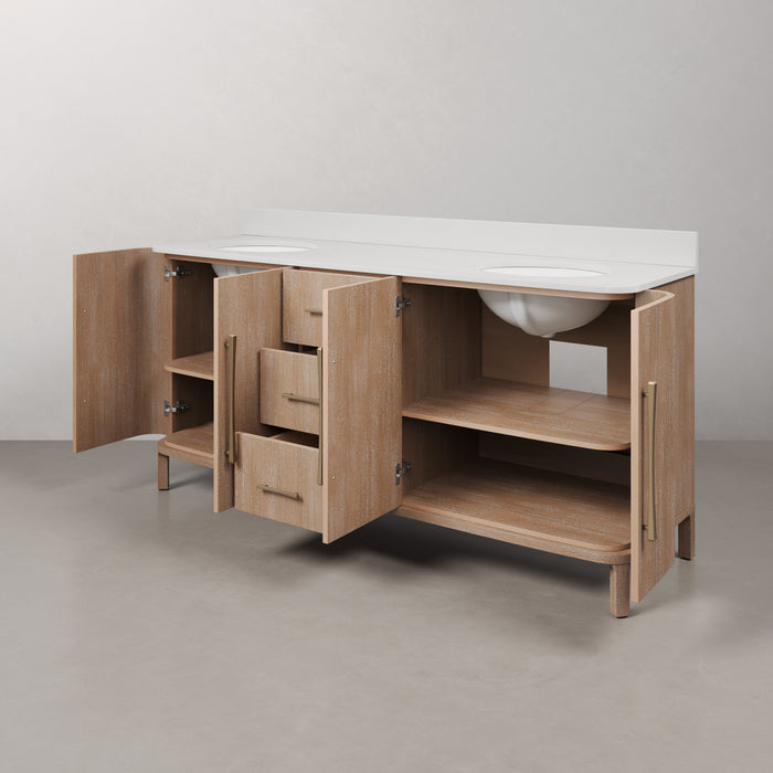 Kingston Cirilla CI72EM08TL - 72 in. x 22 in. Bathroom Vanity Double Sink Freestanding with Whitebrook Engineered Marble Top, Toffee Latte