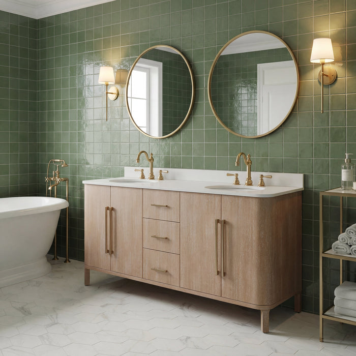 Kingston Cirilla CI72EM08TL - 72 in. x 22 in. Bathroom Vanity Double Sink Freestanding with Whitebrook Engineered Marble Top, Toffee Latte
