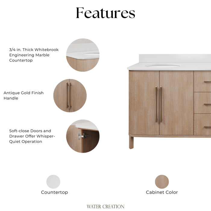 Kingston Cirilla CI72EM08TL - 72 in. x 22 in. Bathroom Vanity Double Sink Freestanding with Whitebrook Engineered Marble Top, Toffee Latte