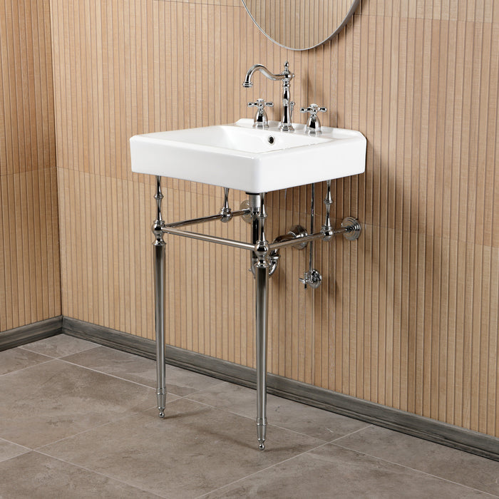 Edwardian CKVPB2018W81 20-Inch Porcelain Console Sink Set with Widespread Bathroom Faucet and Plumbing Trim Kit (8-Inch, 3-Hole), White/Polished Chrome