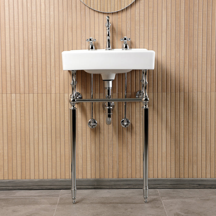 Edwardian CKVPB2018W81 20-Inch Porcelain Console Sink Set with Widespread Bathroom Faucet and Plumbing Trim Kit (8-Inch, 3-Hole), White/Polished Chrome