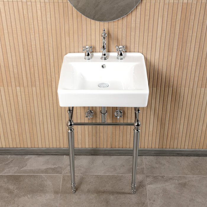 Edwardian CKVPB2018W81 20-Inch Porcelain Console Sink Set with Widespread Bathroom Faucet and Plumbing Trim Kit (8-Inch, 3-Hole), White/Polished Chrome
