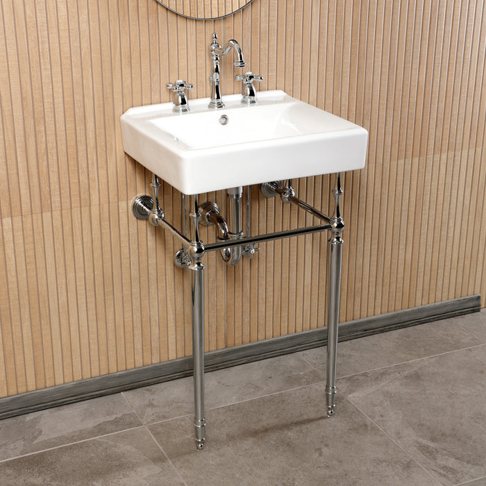 Edwardian CKVPB2018W81 20-Inch Porcelain Console Sink Set with Widespread Bathroom Faucet and Plumbing Trim Kit (8-Inch, 3-Hole), White/Polished Chrome