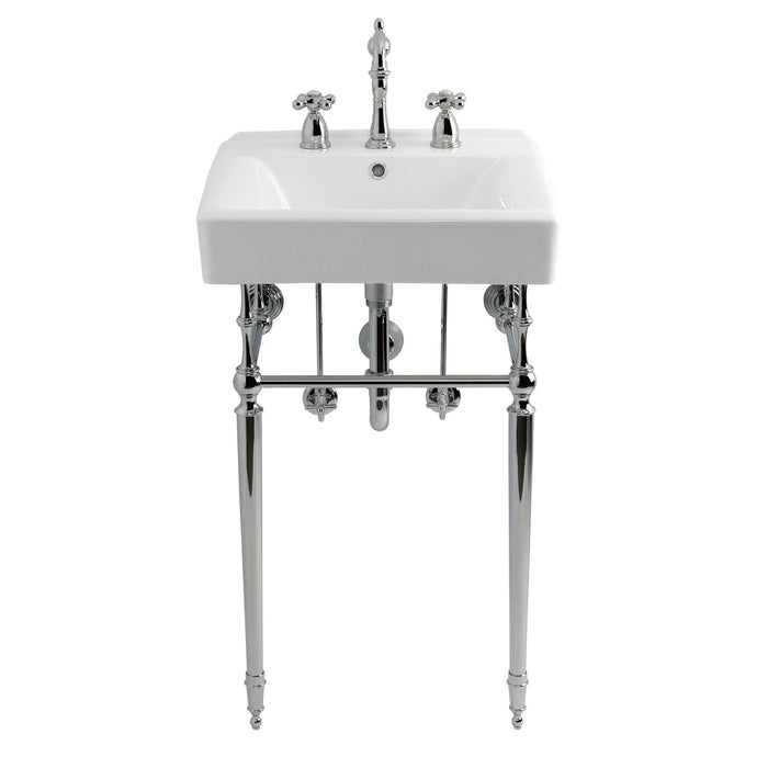 Edwardian CKVPB2018W81 20-Inch Porcelain Console Sink Set with Widespread Bathroom Faucet and Plumbing Trim Kit (8-Inch, 3-Hole), White/Polished Chrome