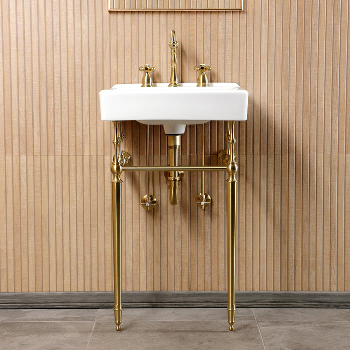 Kingston Heirloom CKVPB2018W87 - Edwardian 20-Inch Porcelain Console Sink Set with Widespread Bathroom Faucet and Plumbing Trim Kit (8-Inch, 3-Hole), White/Brushed Brass