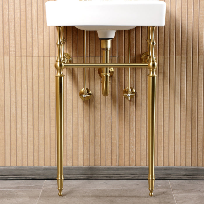 Kingston Heirloom CKVPB2018W87 - Edwardian 20-Inch Porcelain Console Sink Set with Widespread Bathroom Faucet and Plumbing Trim Kit (8-Inch, 3-Hole), White/Brushed Brass